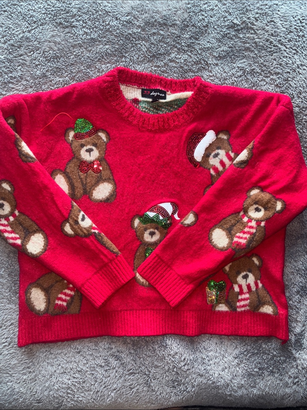 Women's Festive Red Teddy Bear Knit Sweater